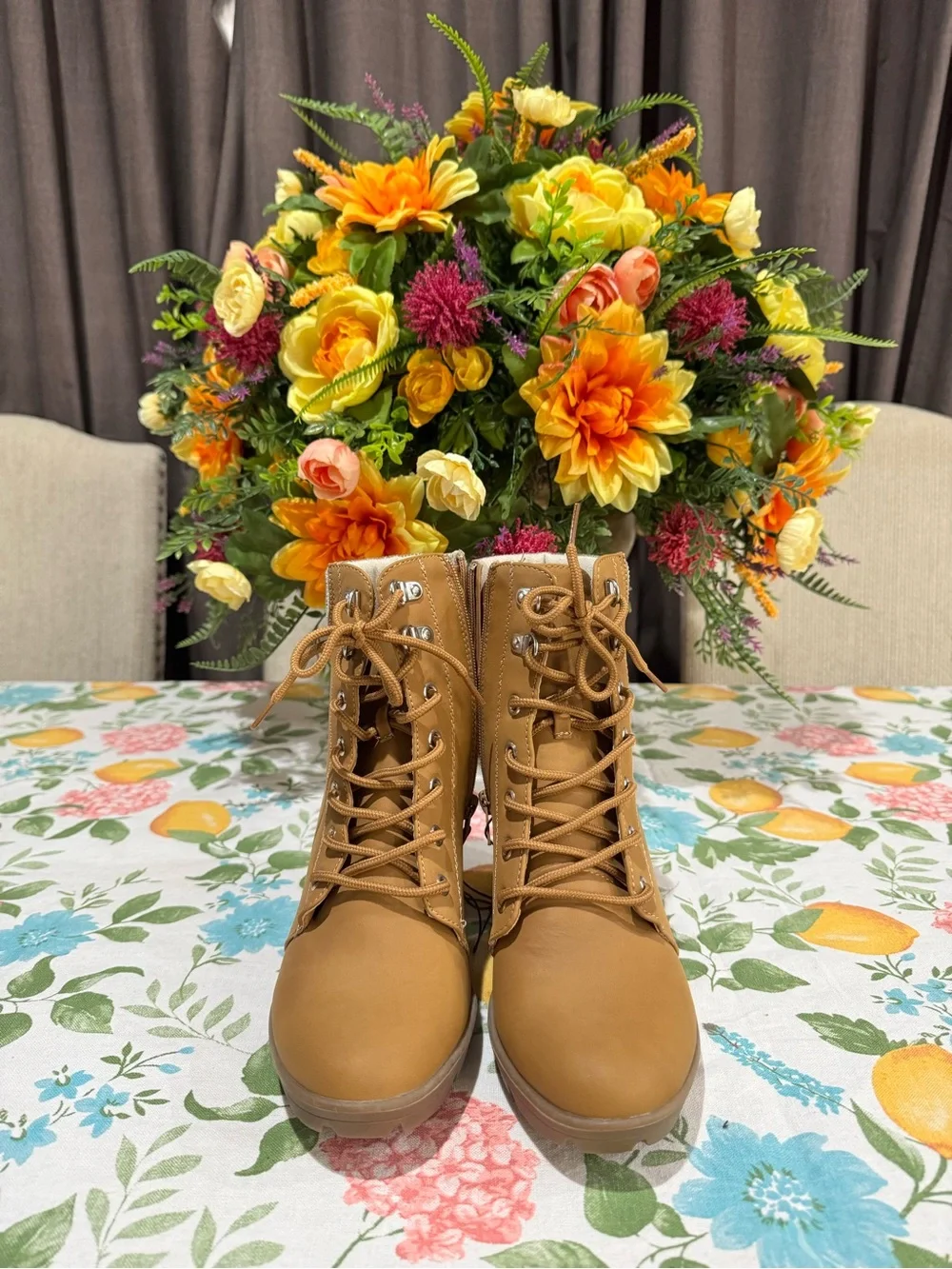 Sugar Tan Lace-Up Block Heel Ankle Boots - Picture 7 of 8